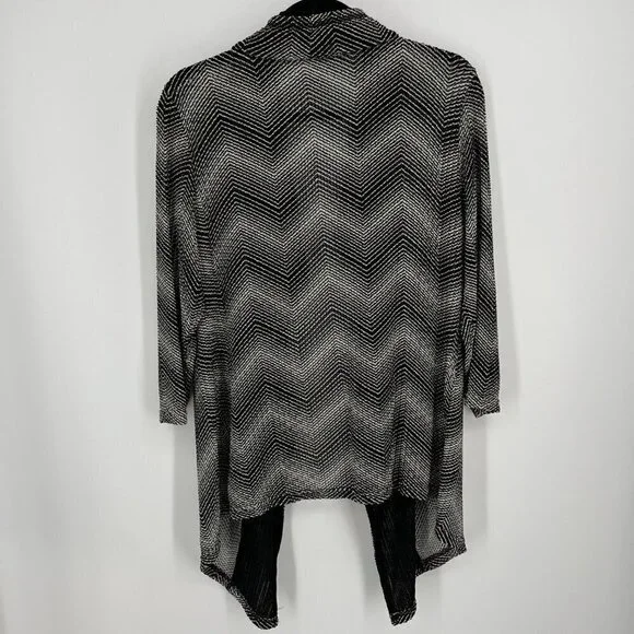 Chicos Travelers Chevron Print Mesh Open Cardigan Size L Black White Lightweight - Picture 2 of 11